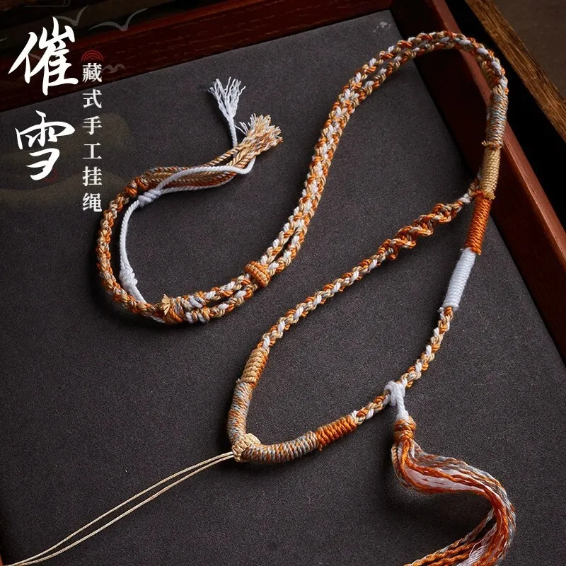 

High End Tibetan Handmade Woven Tangka Necklace Buddha Honey Wax Jade Pendant Rope Sweater Chain Lucky Jewelry