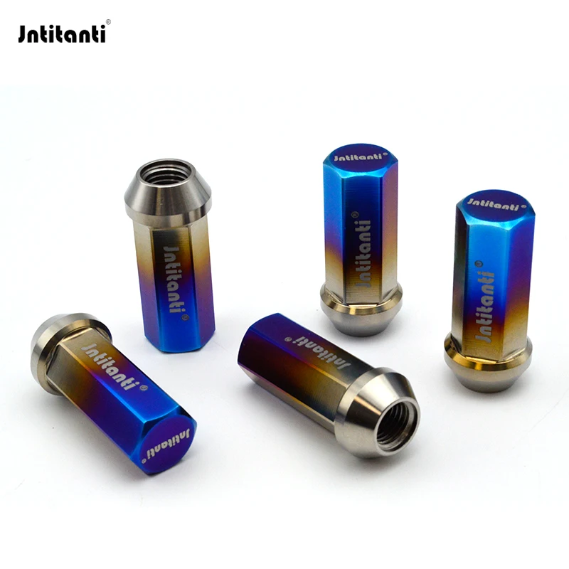 Jntitanti Ti-6Al-4V burnt blue cone seat closed end Gr.5 titanium wheel nut M12*1.5/1.25*60mm for Japanese cars