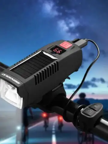 태양광 자전거 라이트 USB 충전식 전원 표시 MTB 산악 도로 자전거 전조등 경적 플래시라이트 자전거 라이트