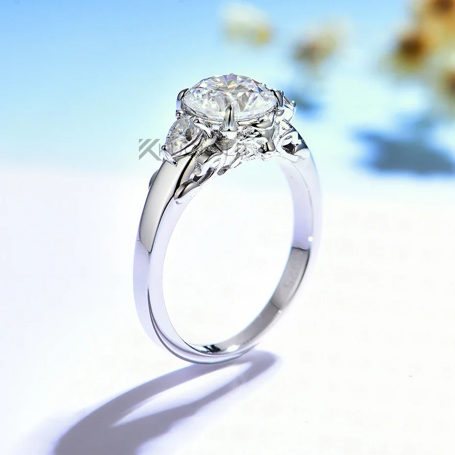 7.5MM Round D VVS1 Lion Solitaire Moissanite Ring GRA Certified Pass Diamond Tester Anti Allergy Never Fade S925 Sterling Silver Yellow Gold Plated Jewelry For Women Engagement Christmas Anniversary Gift