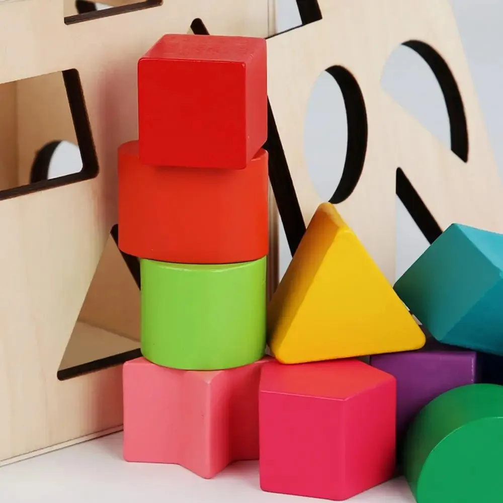 Trieur de formes Montessori en bois, 13 trous, jouet de tri de formes colorées, boîte carrée, jouets assortis de formes Montessori pour bébé