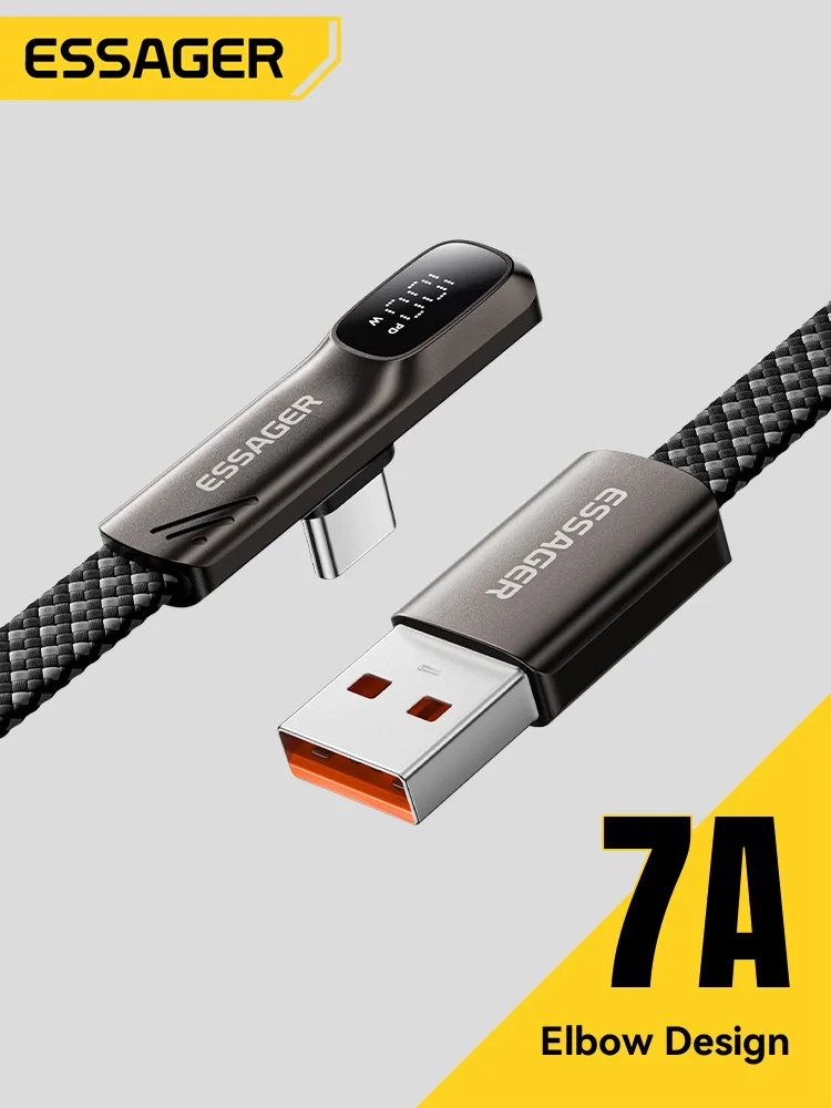 Kabel Essager 100W 7A USB Type-C do szybkiego ładowania z kątowym złączem 90 stopni, kabel USB C z cyfrowym wyświetlaczem danych do Samsunga, Huawei, Honor. — zdjęcie produktu 7