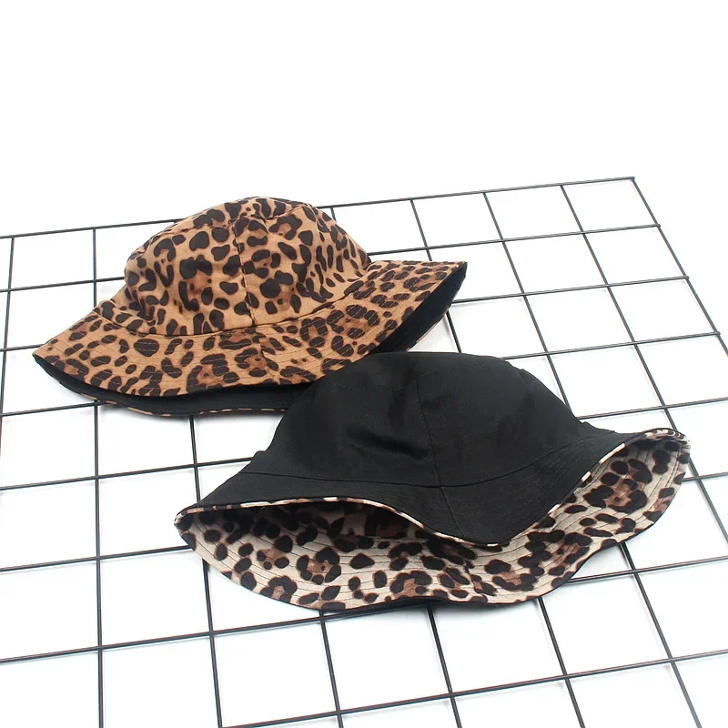 Bucket-Hat Leopard Print Hunting Cap Double Sided Trend Women Foldable Suncreen Basin Chapeau Men Ladies Fisherman Hat