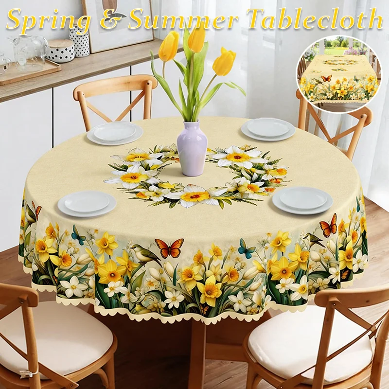 

INS Style Blooming Flower Round Tablecloth Elegant Home Decor Light Luxury Dining Coffee Table Cover Ideal Gift for Mother's Day