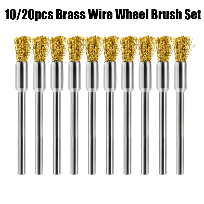 10/20PCS Brass Wire Wheel Pencil Brushes Polishing Wheel Brush for Mini Drill Metal Rust Removal Dremel Rotary Tools