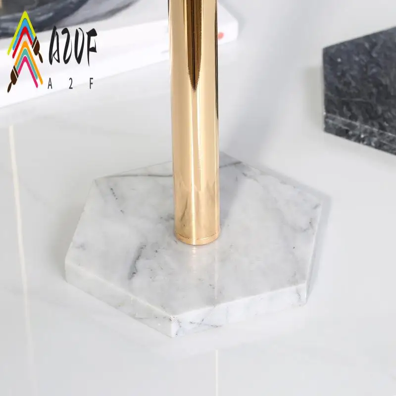 

A20F-Gold Paper Stand With Marble Base Vertical Paper Towel Rack Modern Paper Towel Holder Roll Toilet Countertop Kitchen