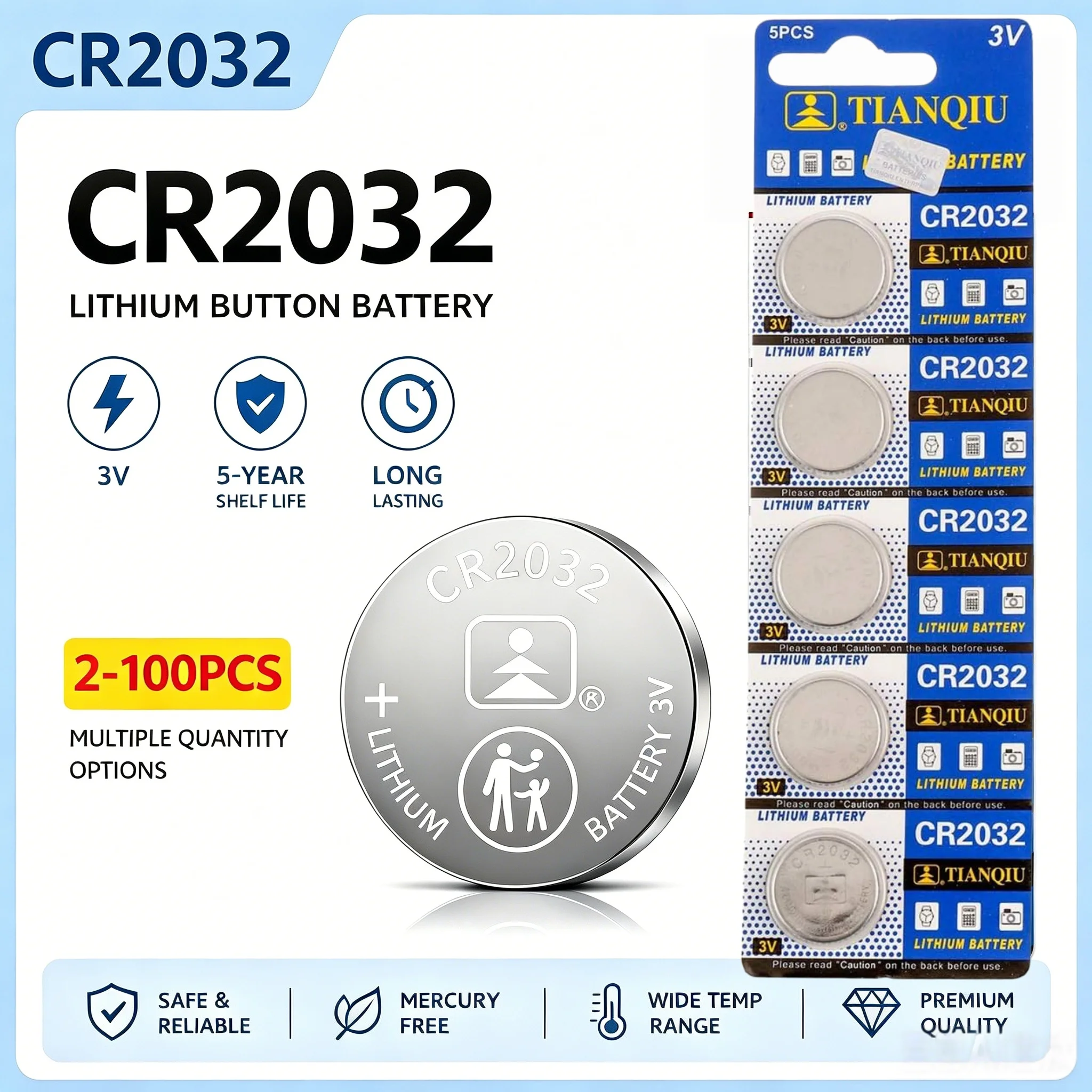 2-100PCS CR2032 3V Coin Cells Batteries CR 2032 DL2032 BR2032 KL2032 ECR2032 200mAh Lithium Button Battery For Watch Remote Key