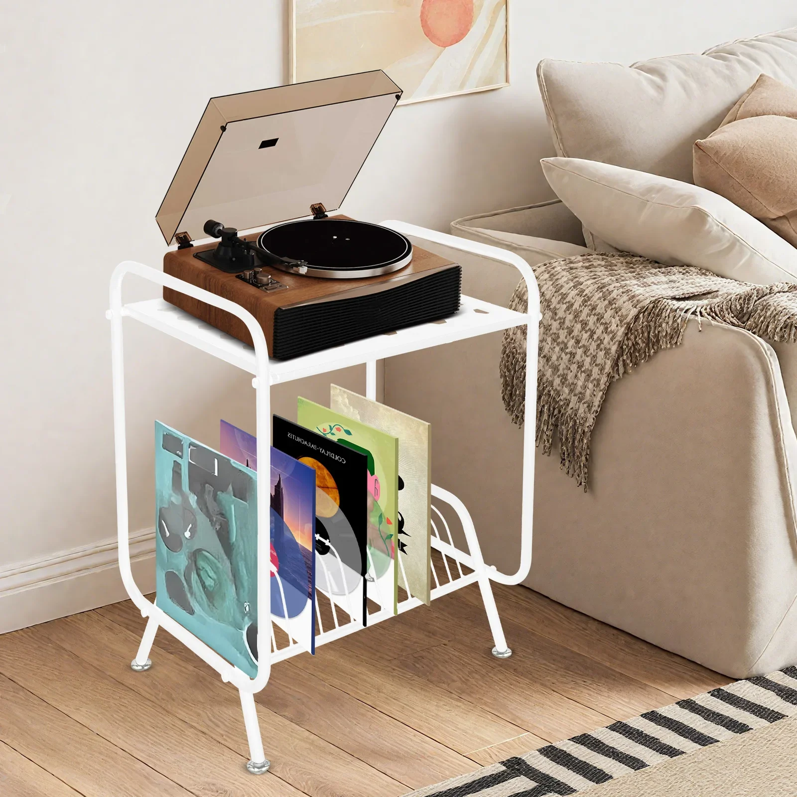 

2-Tier Record Player Stand, Player Stand with 16 Slots, 2-tier Record Storage Stand