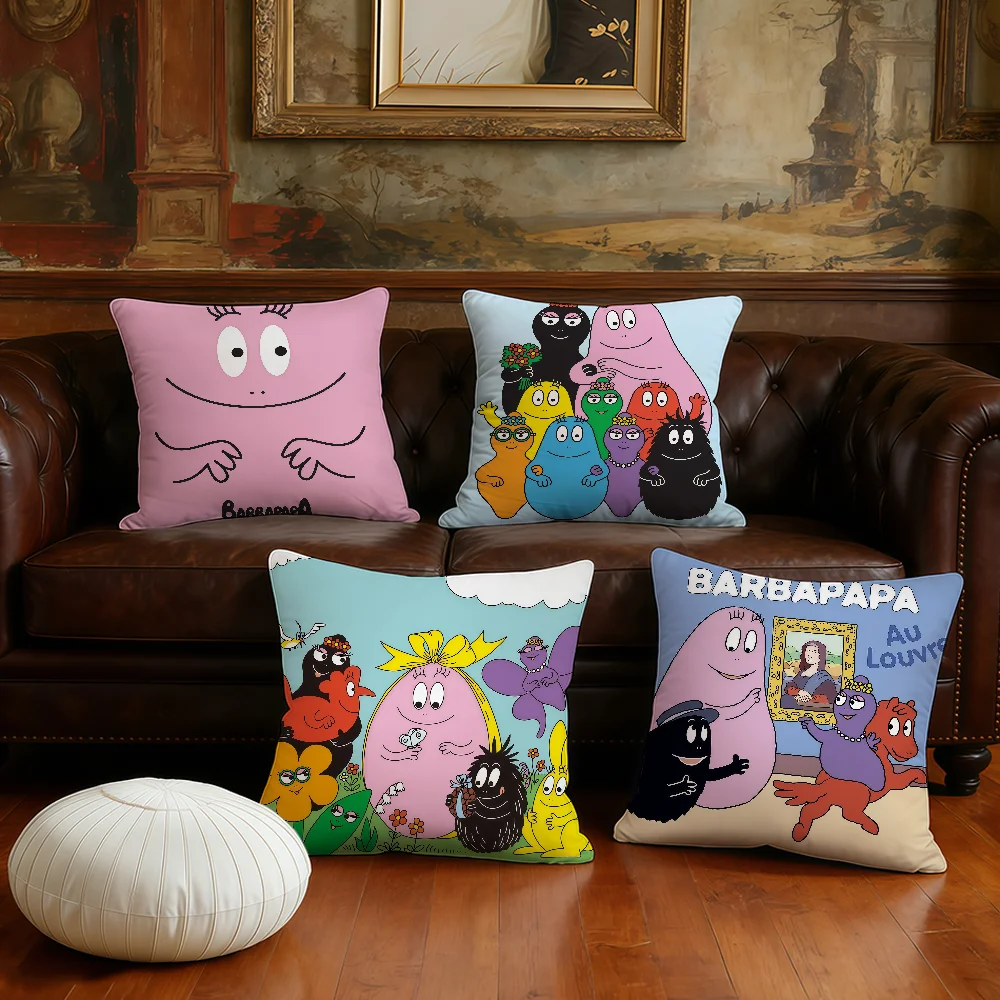 Cartoon B-Barbapapa cute cushion cover Pillow Case Plush Fabric Soft Double Sided Print Sofa Cushion Cover Throw Pillow Covers