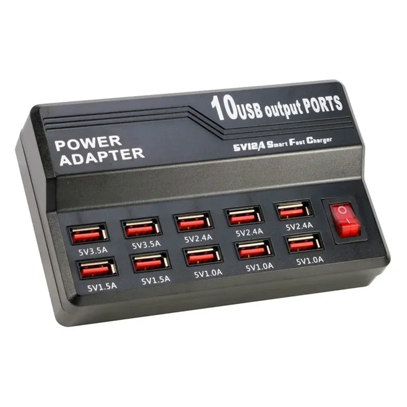 60W 12A 10-Port USB Quick Charge Station Multi Device AC Power Charger Adapter For iPhone 7 6S Plus iPad Samsung LG Smartphone