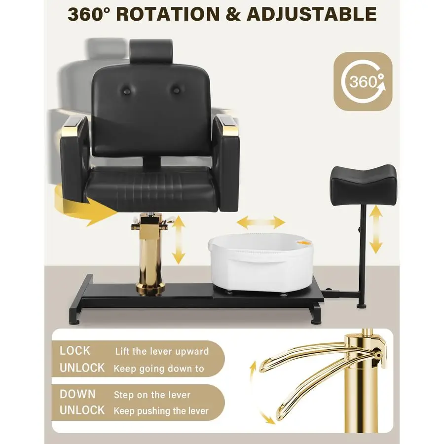 Stoel zonder sanitair voor Nail Tech, met verstelbare voetsteun en massagebadkom, rollende pedicurekruk, draagbare pedicurestation