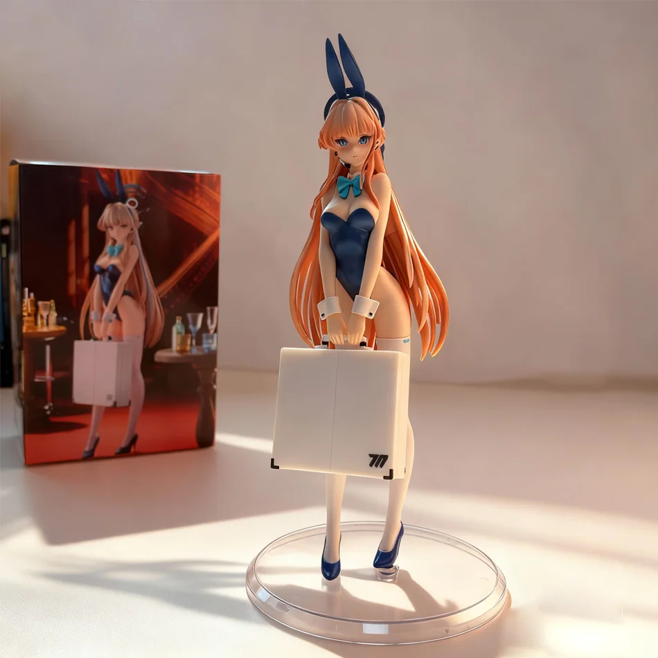 Figura de chica de anime de archivo azul de 23 cm: figura de chica conejito, estatuilla, muñeca modelo sexy, juguete para regalo, decoración coleccionable
