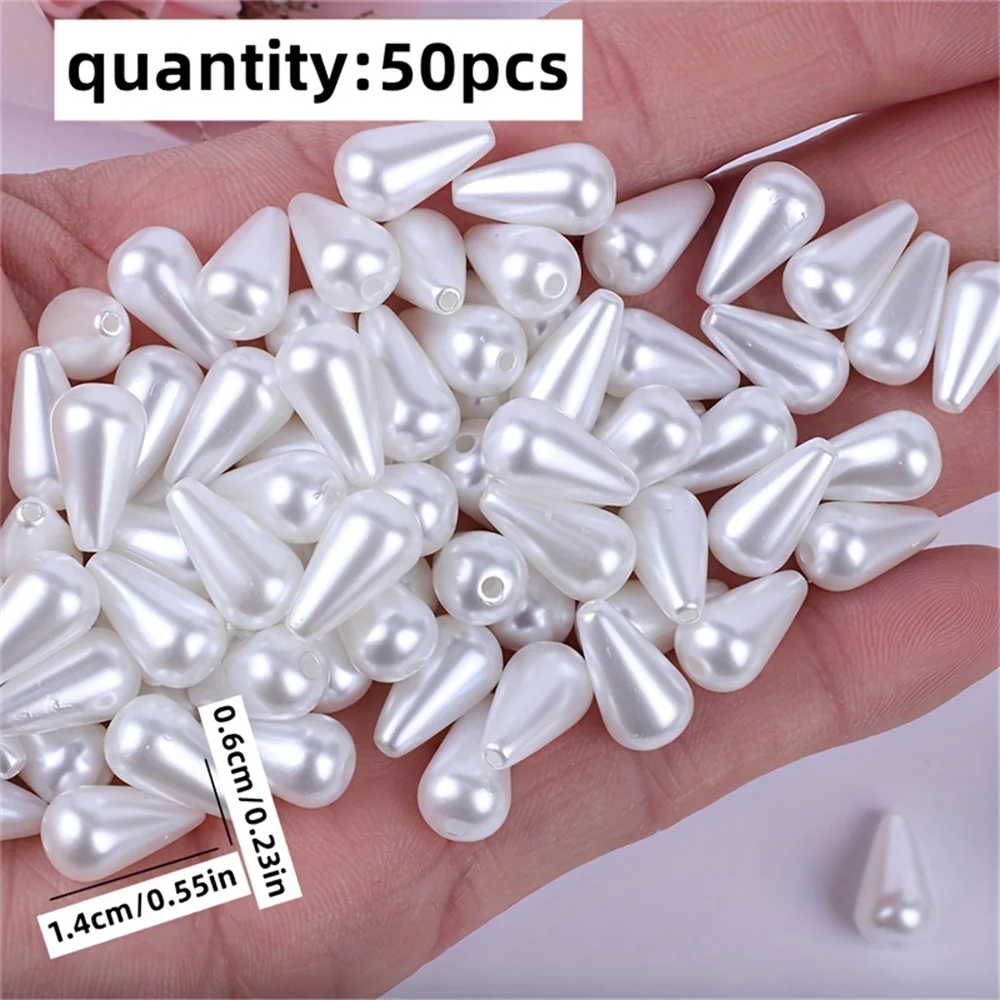 50pcs 6 * 14mm White and off White Acrylic Water Droplet Beads Can Be Used to Make Bracelets, Necklaces, Rings, DIY Decorative B