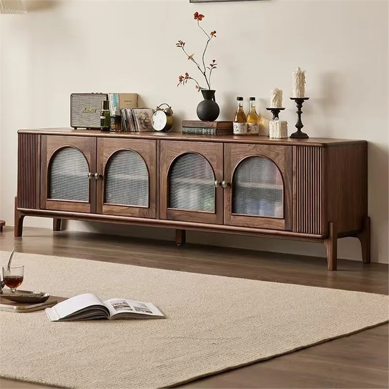 

Customizable solid wood TV household small apartment living room arched door creative audio-visual cabinet