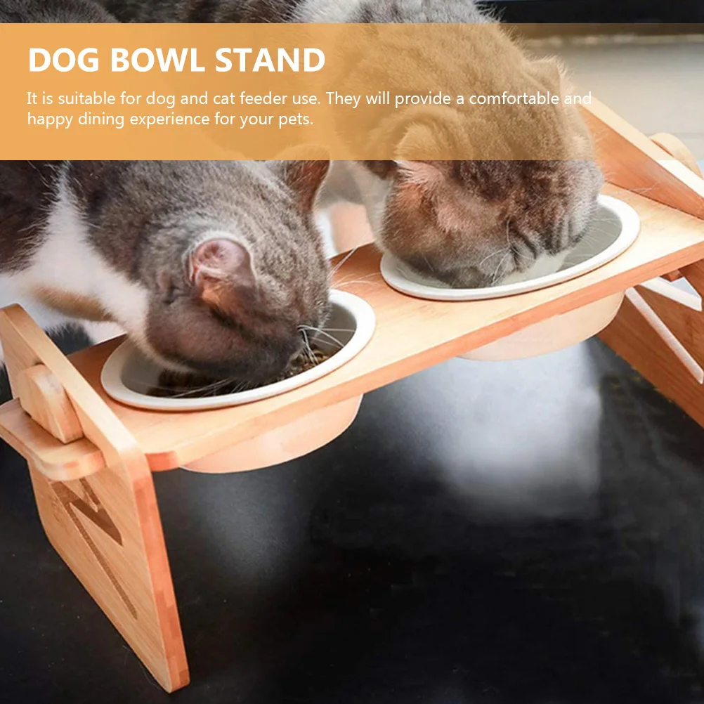 

1 Set Of Raised Pet Stand Bamboo Dog Food Holder Elevated Feeder For Cats Dogs Anti-Skid Cat Bowl Rack Household Pet Supplies