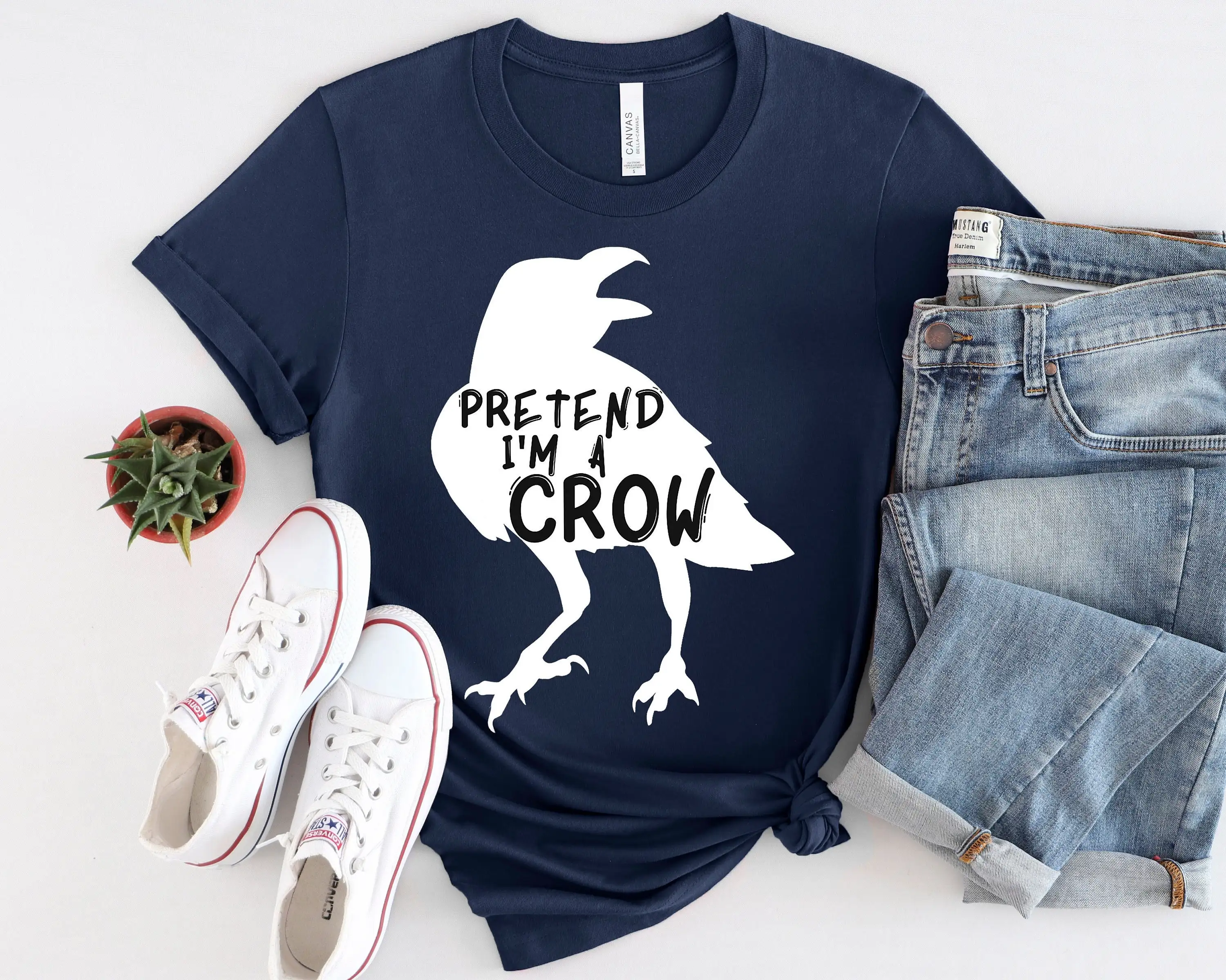 Pretend I'M A Crow Funny Lazy Halloween Costume T Shirt Man Black Mask For Friend