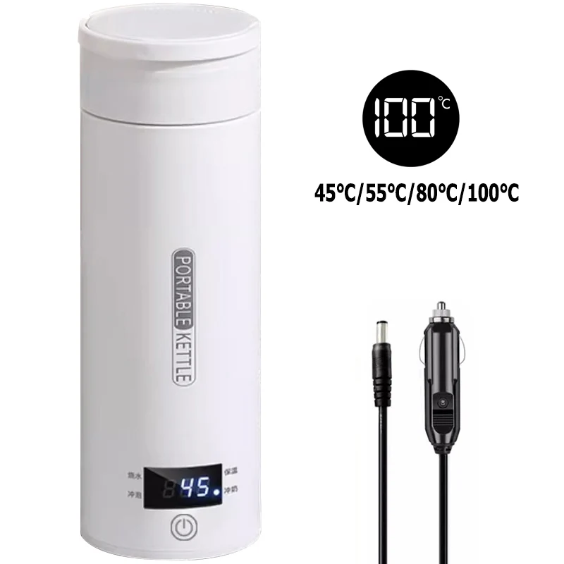 

4 Gears 100℃ Boiling Water Electric Heating Water Cup 12V Car Travel Portable Leak proof Coffee Milk Tea Warm Kettle Bottle 0.5L