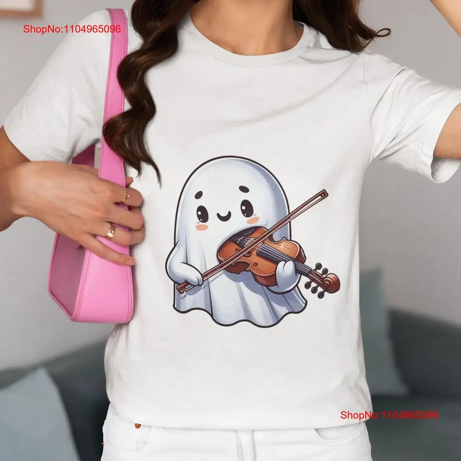 

Whimsical Ghost Violinist T Shirt Unique Musical Spirit Illustration Top for All Ages Perfect Idea Music Lovers vintage Washed