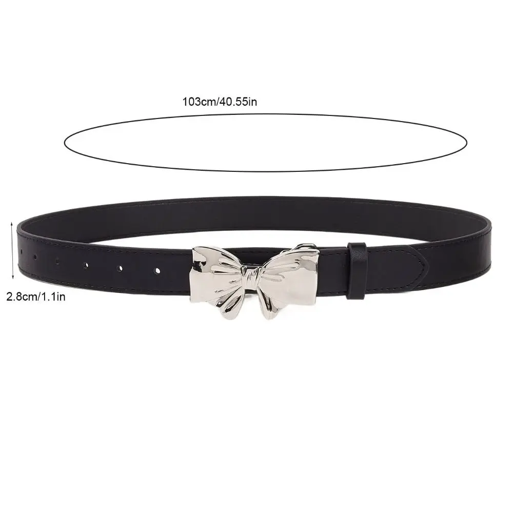 Retro Bowknot Buckle Bow Belt Y2k Silver Leather Waistband Waist Belt Trouser Decoration Dress Decoration