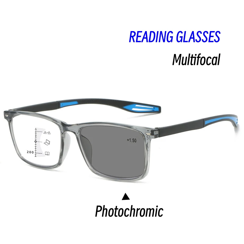 

Color Changing Multifocal Reading Glasses Photochromic Near Far Sight Presbyopia Eyewear TR90 Sports Anti Blue Eyeglasses