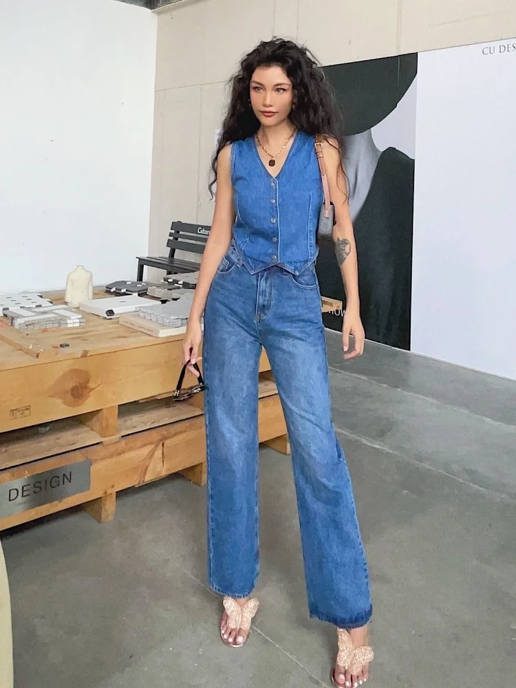 

Limited Edition High Waist Straight Leg Denim Jeans Washed Black Blue Fashionable Simple Owner Kept for Yourself