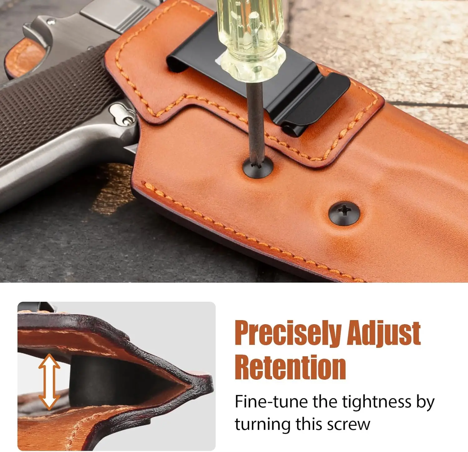 حافظة IWB من الجلد المحبب بالكامل لمعظم أسطوانات طراز 1911 مقاس 5 بوصات 4.25 بوصة 4 بوصة، لكيمبر، كولت، تيسا، S&W، سيج، سبرينغفيلد، S&W، Ruger