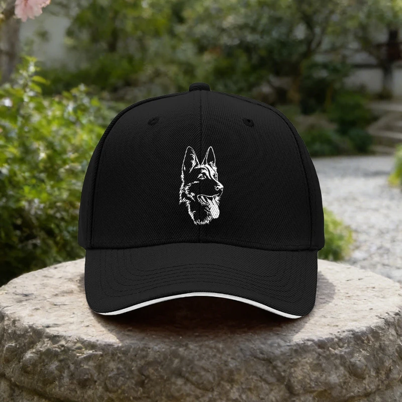 German Shepherd Head Baseball Cap for Men & Women – Black Breathable Outdoor Cap for Camping, Travel, Sports, Gifts