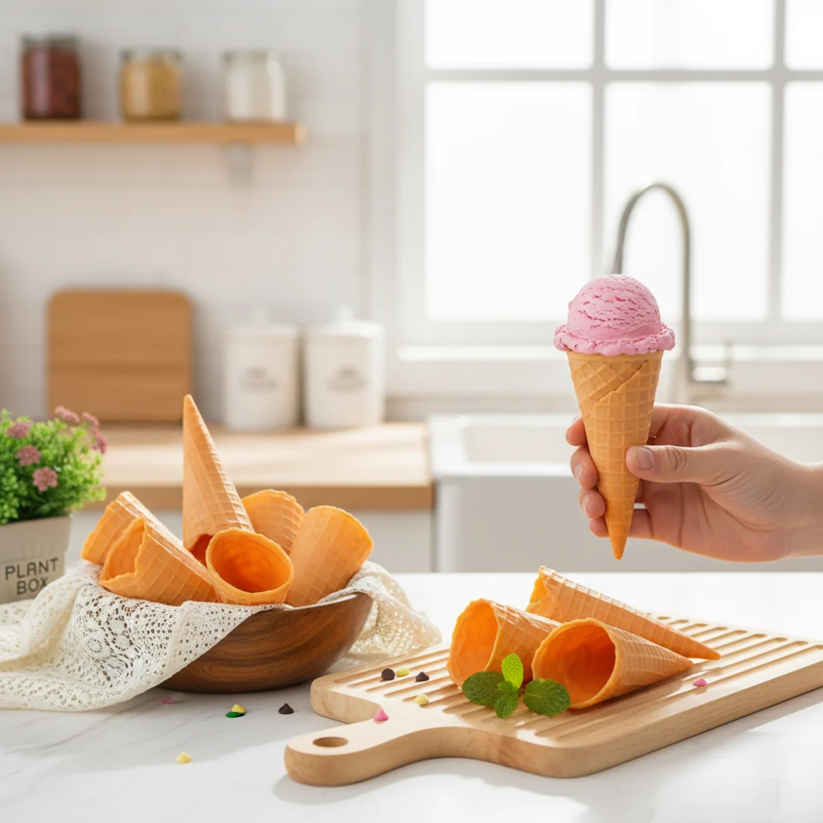 5/10 Stück Künstliche Waffel-Eiscreme-Waffeln – Realistische Simulations-Lebensmittel-Requisite für Bäckerei-Displays, Küchendekoration & Lebensmittelfotografie – Detail 2