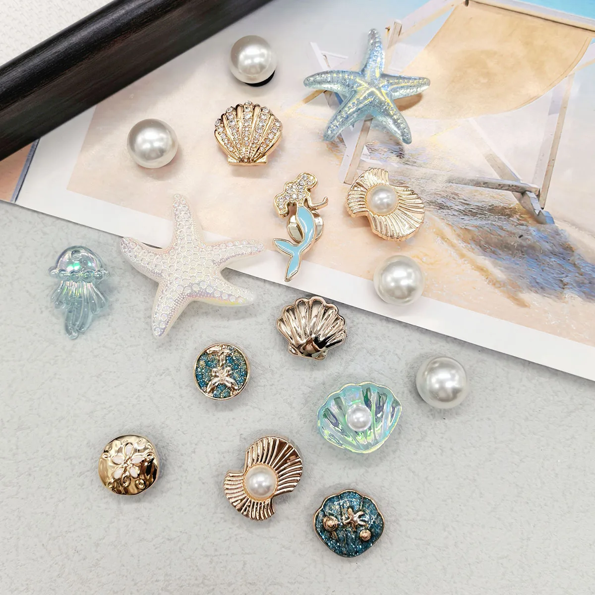 16PCS Luxury Ocean Starfish ABS Shoe Charms Accessories Scallop Mermaid Clogs Shoe Buckles DIY Decorations Jellyfish Shoe Clips