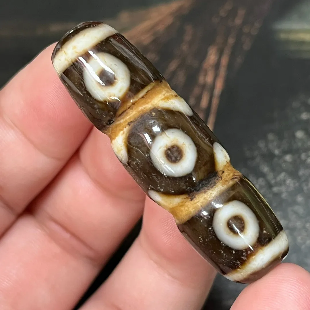 Magic Tibetan Old Agate DZi *9 Eyes* Bead Amulet pendant 45mm Z0414