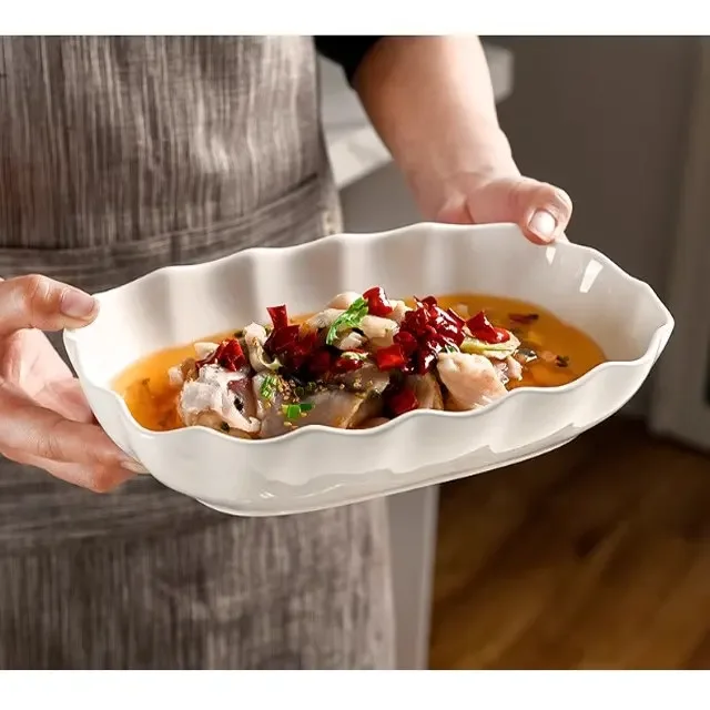 Creative Ceramic Bowl Plate Set Deep Soup Plate Fruit Plate Fish Plate Home Use Dishware round Shape Chinese Style Handmade