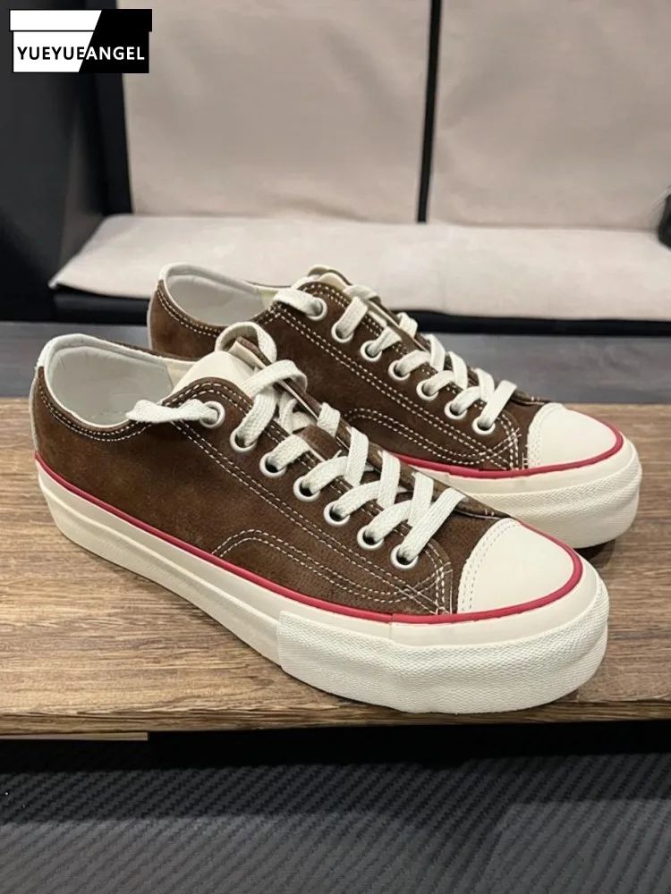 

Spring Autumn Footwear New Platform Casual Sneakers Men Lace Up Round Toe Suede Cowhide Preppy Style Vintage Mens Low Top Shoes