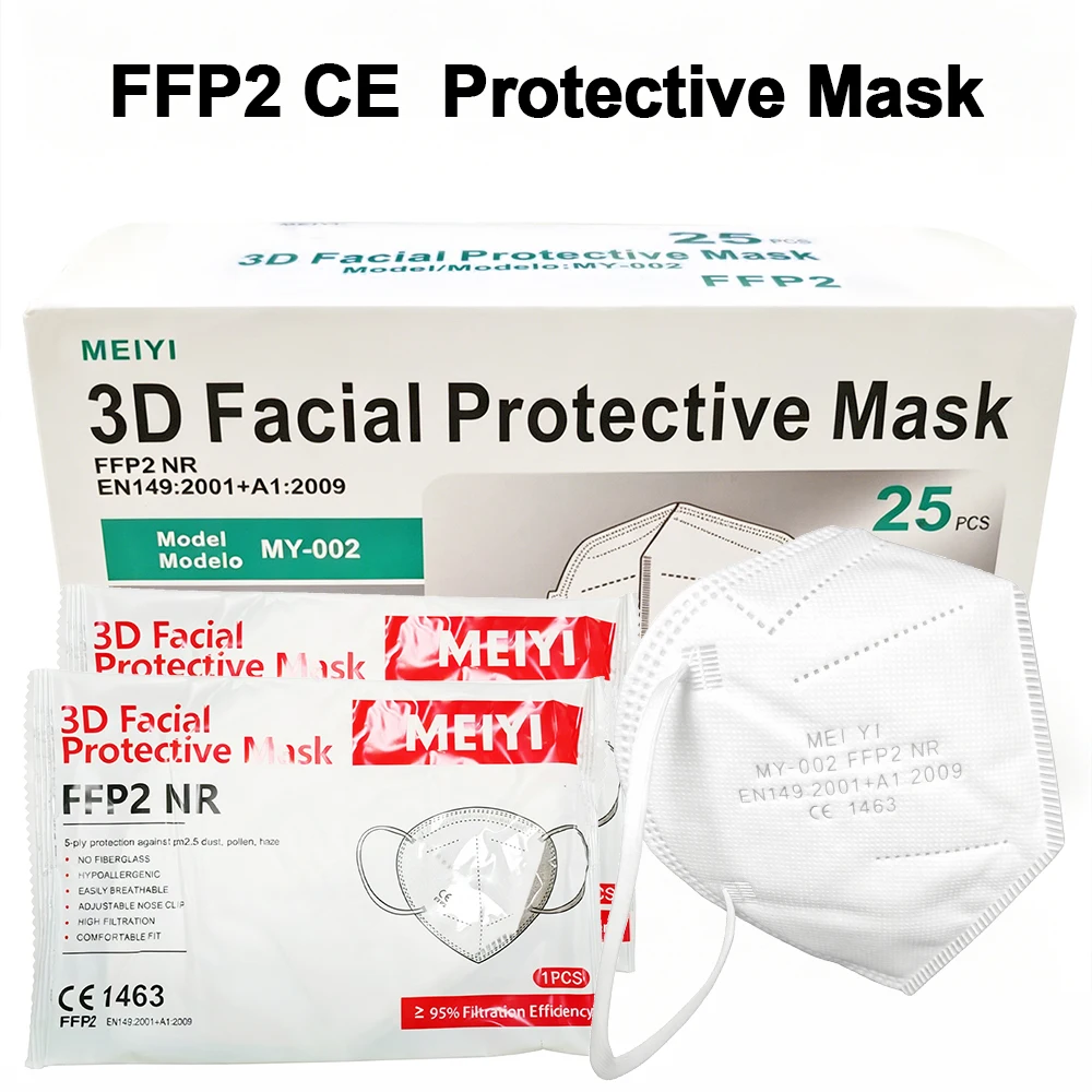 25PCS FFP2 Face Mask CE Approved 3D Facial Mascarillas Filter 5 Layers Dust Protective FFP2 Mask