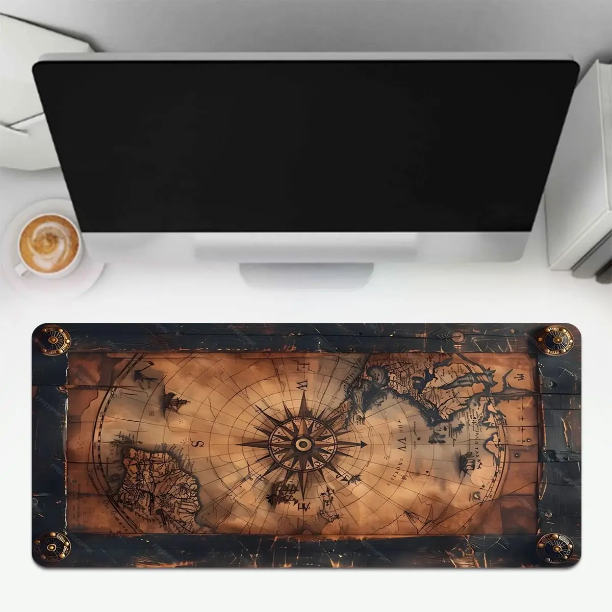 لوحة ماوس بوصلة خريطة عتيقة - غير قابلة للانزلاق، قابلة للغسل بحافة مخيطة معززة، سجادة مكتب كمبيوتر متعددة الحجم للمكتب والمنزل
