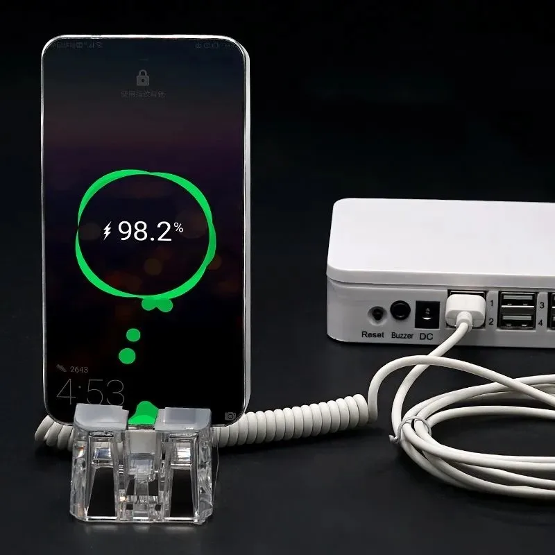 6 8 10 Ports Mobile Phone Security Alarm System Anti-Theft Holder Centralized Display Box Acrylic Stand for Charging Cables