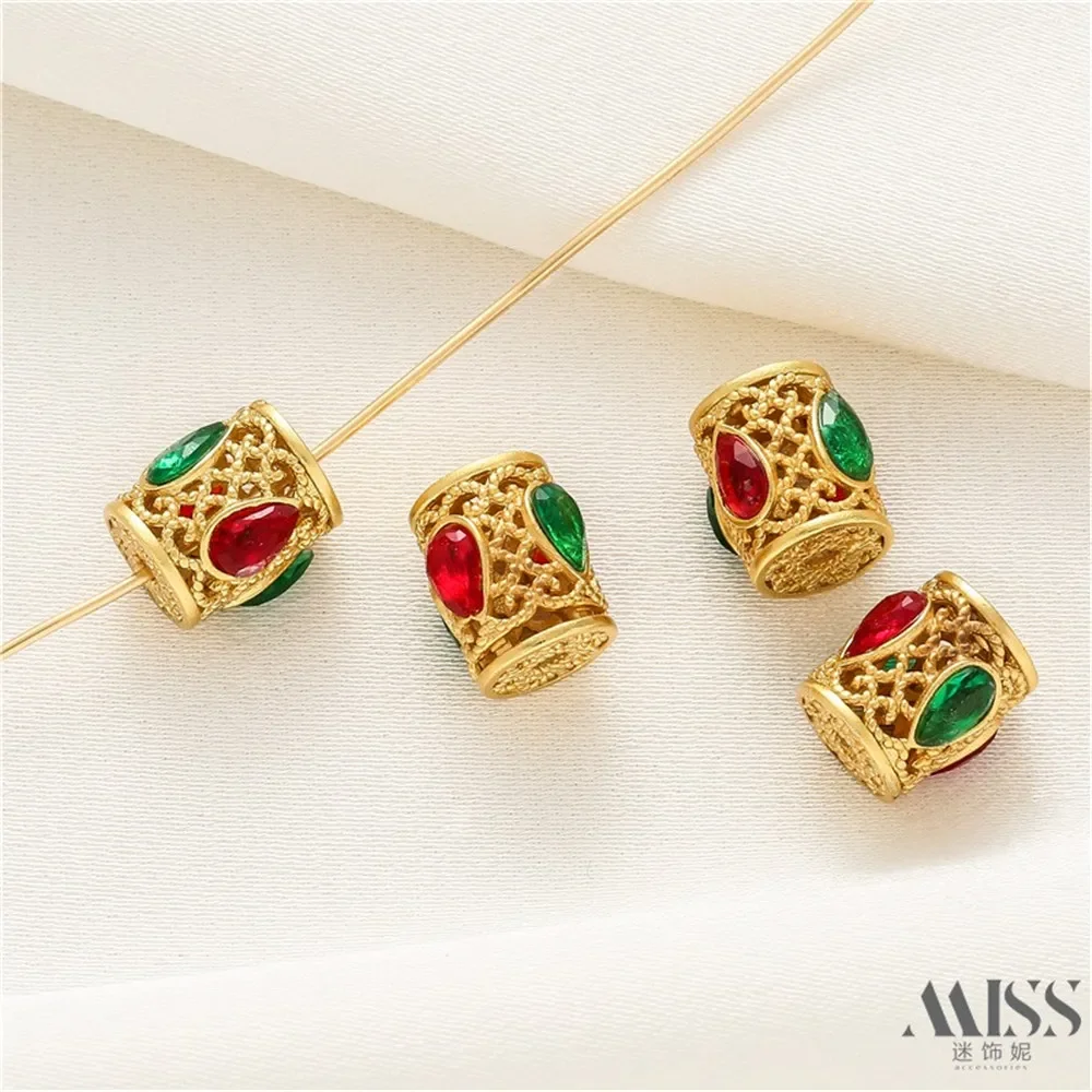 18K Sand Gold Bead Partition Matte Gold Bag Gold Color Hollow Barrel Bead DIY Beaded Bracelet Necklace Jewelry Accessories
