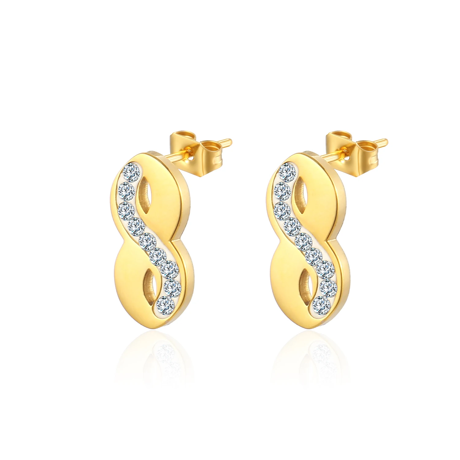 Stainless Steel Eight Zircon Stone Silver And Gold Delicate Stud Earring Jewelry Gift For Women