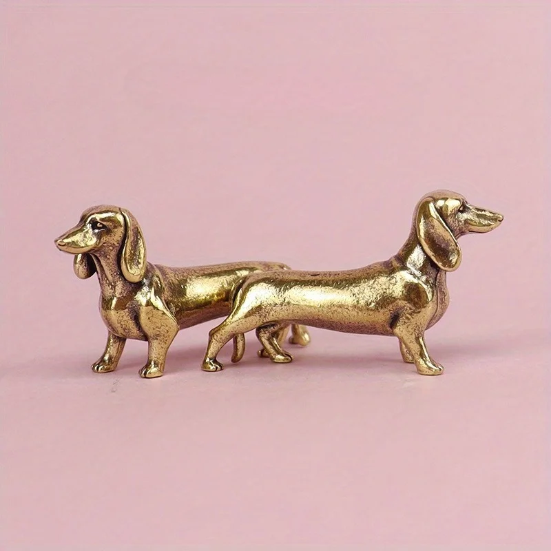 Pure Copper Dachshund Statue Vintage Brass Figurines Home Decote Desktop Ornament Miniatures Antique Tea Pet Crafts Gifts