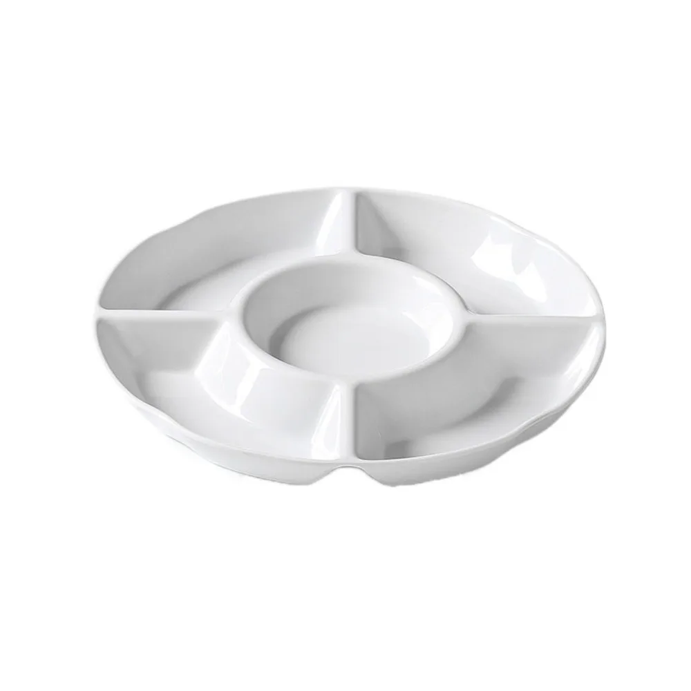 

Melamine Food Serving Tray Divided White Appetizer Plates Imitation Porcelain Drop-proof Snack Serving Platter Dumpling