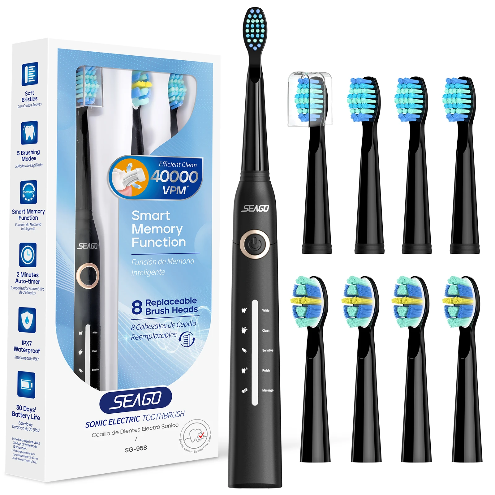 Seago Child Electric Toothbrush 40000 Vibrations Sonic Toothbrush for 7+ Years 5 Modes Teeth Cleaning Waterproof Smart Timer