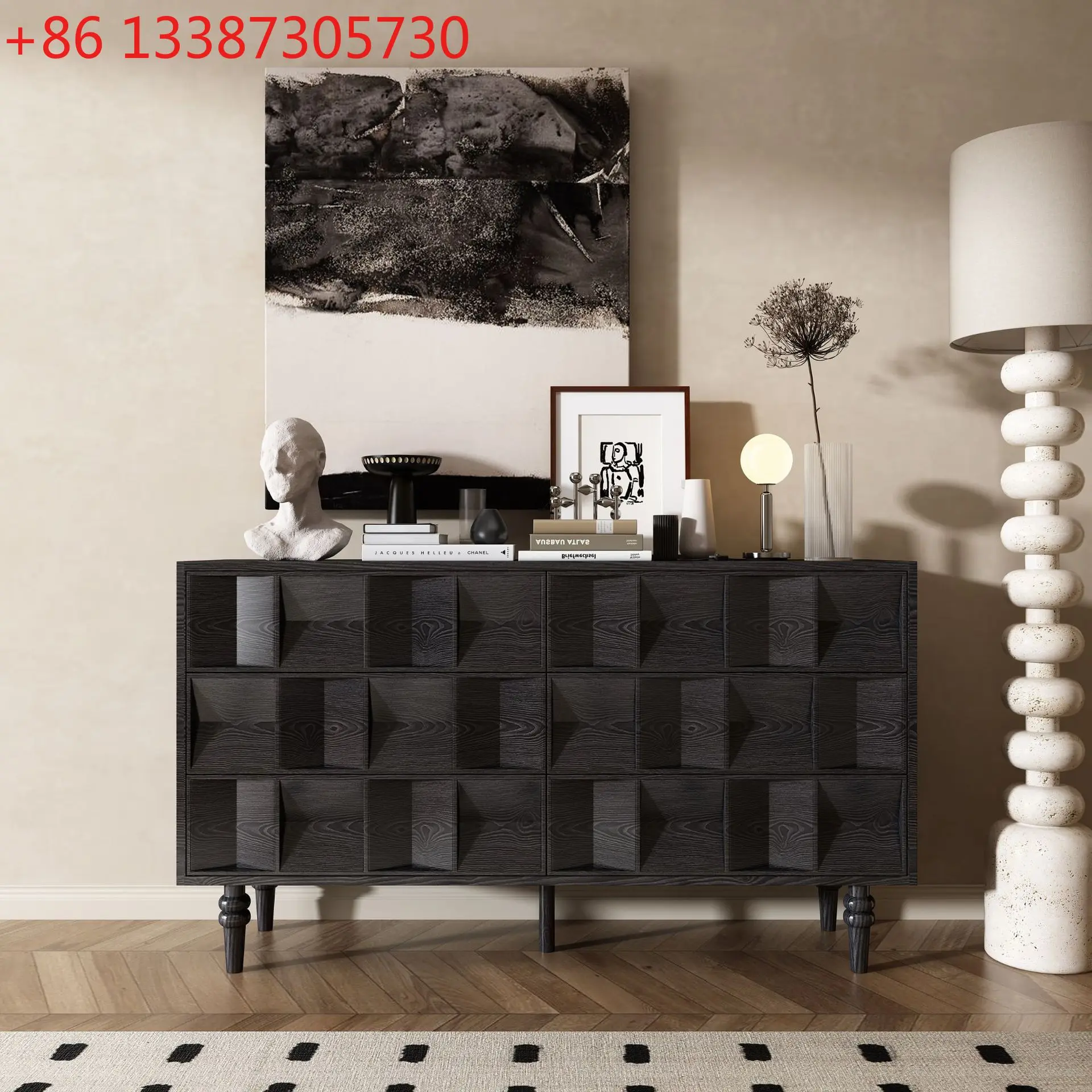 

French medieval style solid wood dining side cabinet living room home against the wall