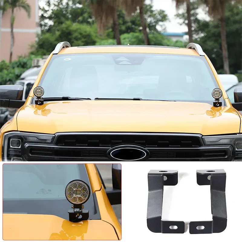 For Ford Ranger 2023-2024Carbon Steel Black Car Hood Searchlight LED Spotlight Bracket Trim Car Accessories (Excluding Lamps）