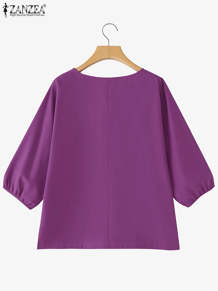 잔제아 캐주얼 루즈 탑 여성 블라우스 2025 3/4 소매 여름 블루사 패션 풀오버 오버사이즈 솔리드 컬러 튜닉 여성