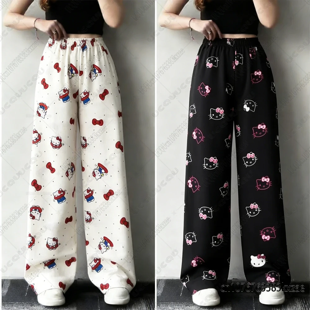 Y2K Sanrio Hello Kitty pantalones de pijama de franela ropa de salón acogedora dormitorio esencial lindo dibujos animados redes sociales moda pareja ropa de casa