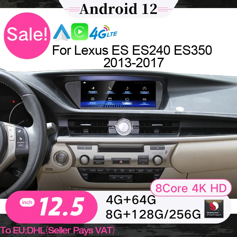 

CarPlay Auto Car Snapdragon Navigation Multimedia Player Android 12 For Lexus ES240 ES250 ES350 2013 - 2017 Radio Stereo GPS 4G