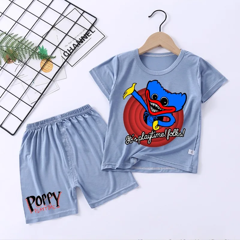 Ensemble pyjama et short pour enfants, vêtements de nuit Anime, pantalons pour garçons et filles, vêtements d'été pour la maison, manches courtes, cadeau