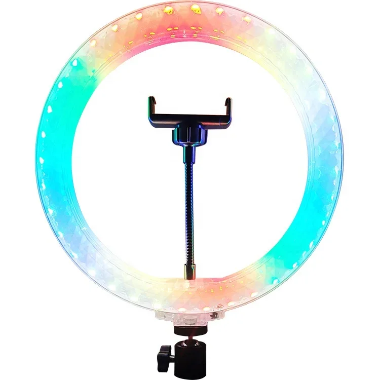 Extendable Tripod Stand with Phone Holder RGB 10 inch Selfie Ring Light Circle Crystal Fill Lights