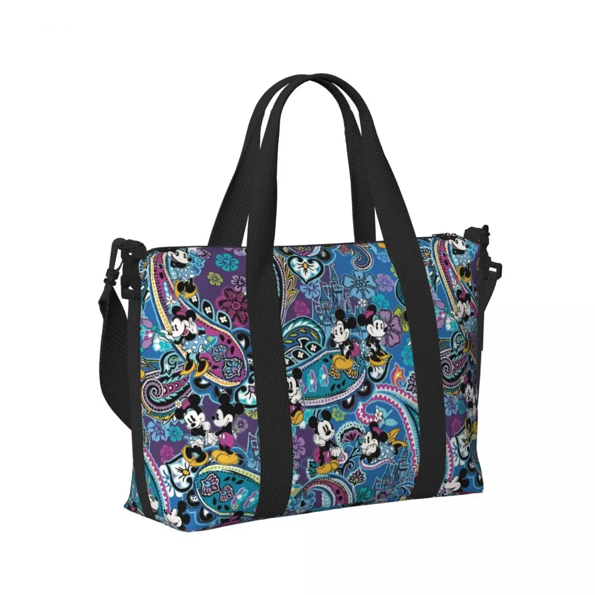 Bolso de mano grande personalizado de Mickey Mouse para mujer, bolsa de viaje de Cachemira, hombro Shopper, gimnasio, Playa