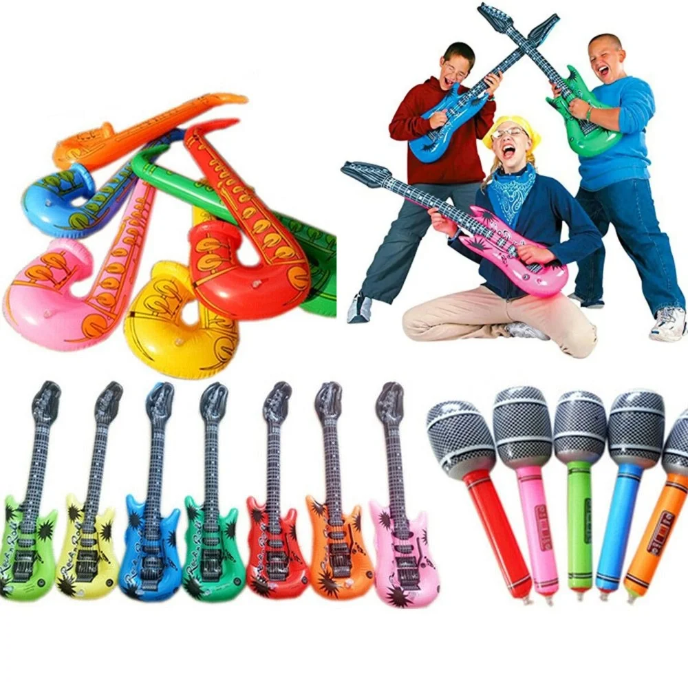 6 stücke Aufblasbare Instrumente PVC Simulation Instrumente Gitarre Sax Mikrofon Party Hip Hop Geburtstag Party Supplies