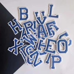 A~Z  Blue Alphabet English Letters With White Edge Embroidery Applique Iron On Patches,Thermoadhesive Fabric Clothing Stickers